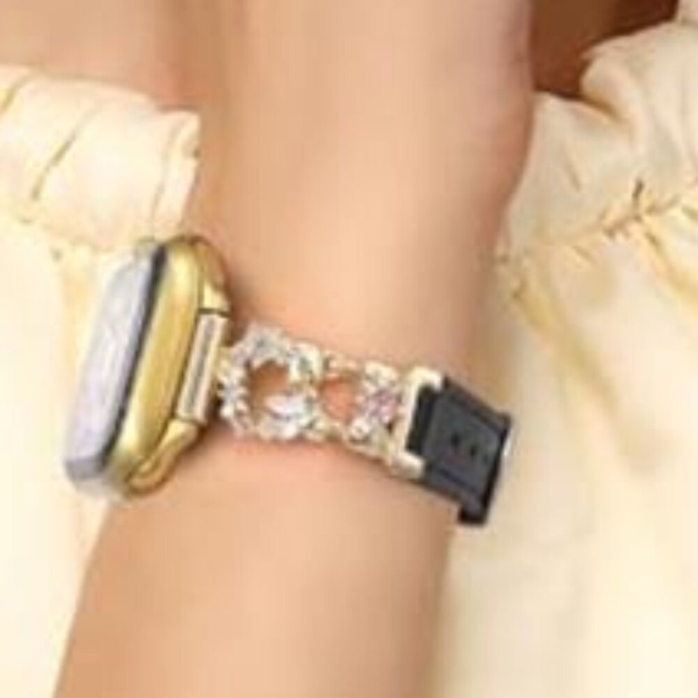 NEW Black/Gold Leather with floral design Apple Watch Band - Picture 4 of 6
